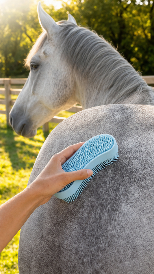 Silicone Horse Grooming Brush — Hard Bristle Equestrian Massage Tool