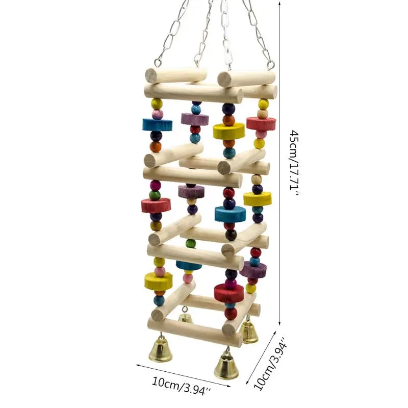 Parrot Swing Ladder — Colorful Wooden Perch with Bell