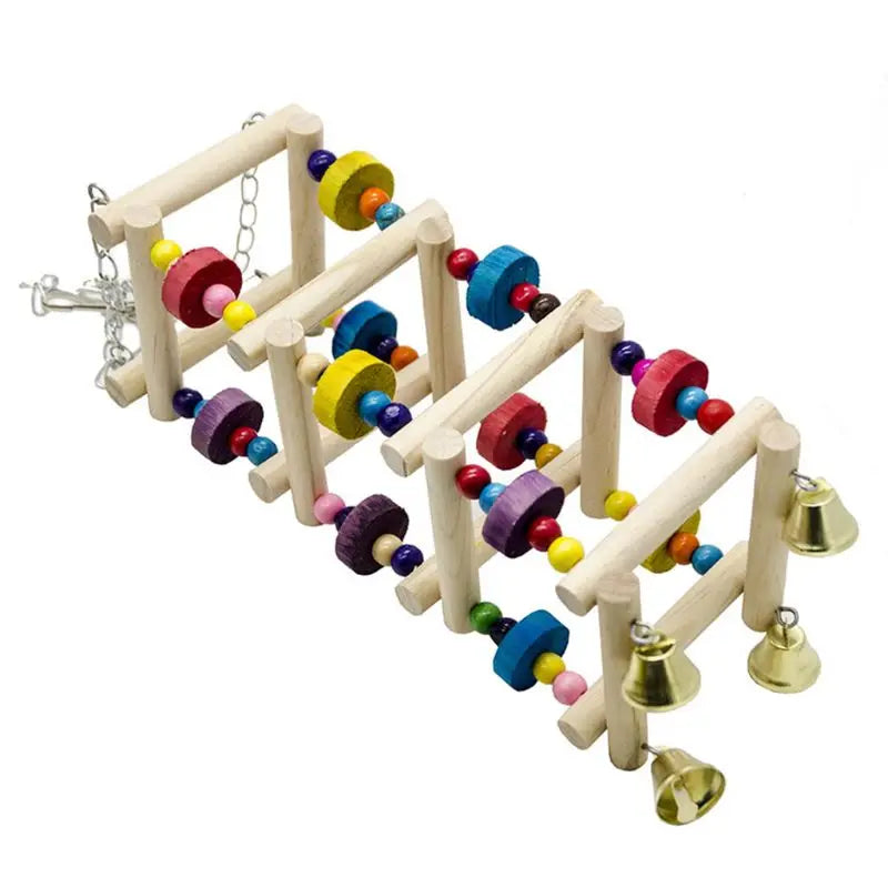 Parrot Swing Ladder — Colorful Wooden Perch with Bell