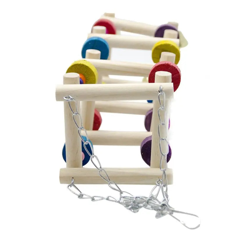 Parrot Swing Ladder — Colorful Wooden Perch with Bell