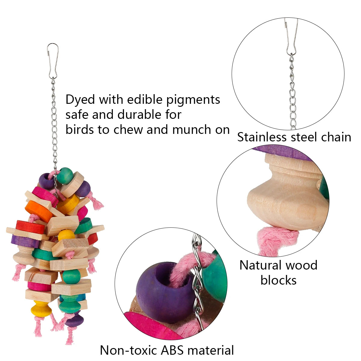 Parrot Chew Toy — Wooden Blocks Hanging Cage Toy for Birds