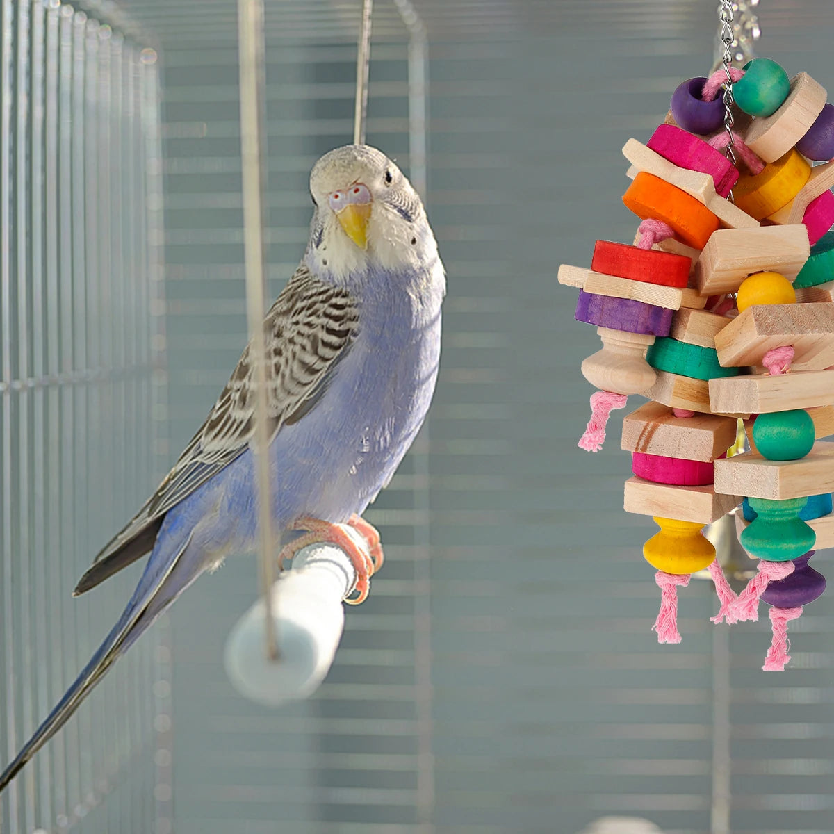Parrot Chew Toy — Wooden Blocks Hanging Cage Toy for Birds