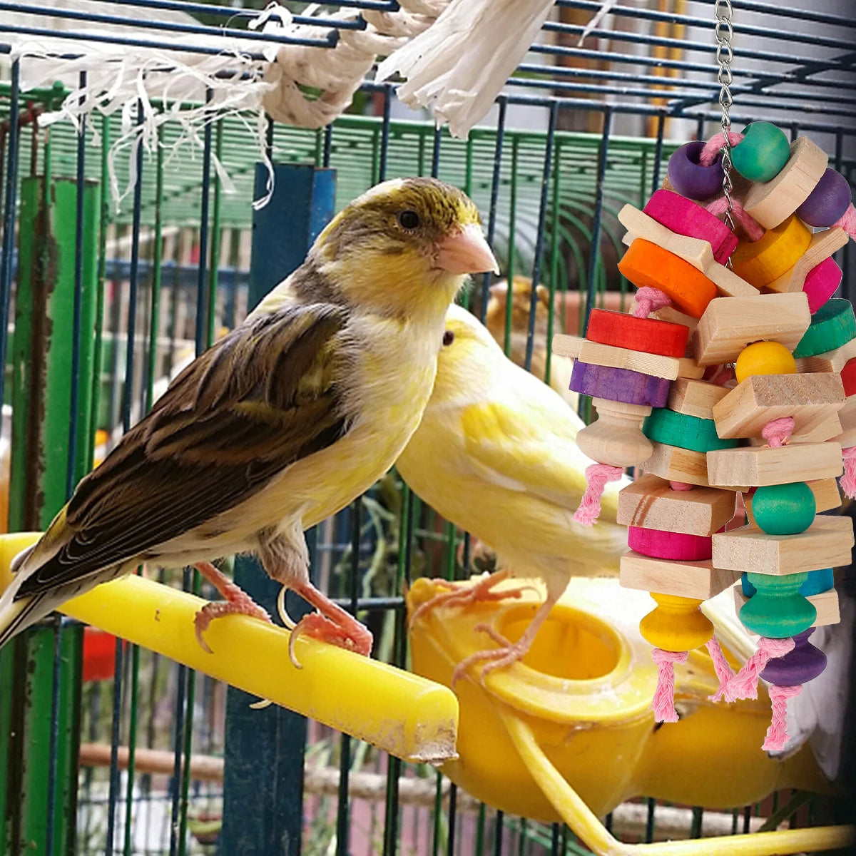 Parrot Chew Toy — Wooden Blocks Hanging Cage Toy for Birds
