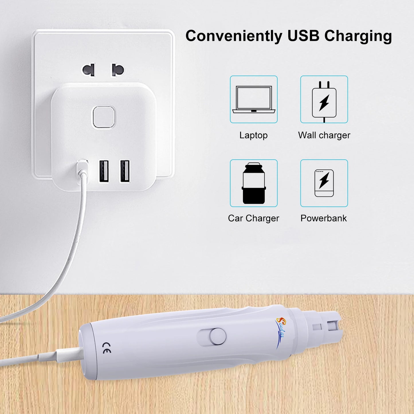 USB Rechargeable Dog Nail Grinder — Quiet 2-Speed Painless Trimmer