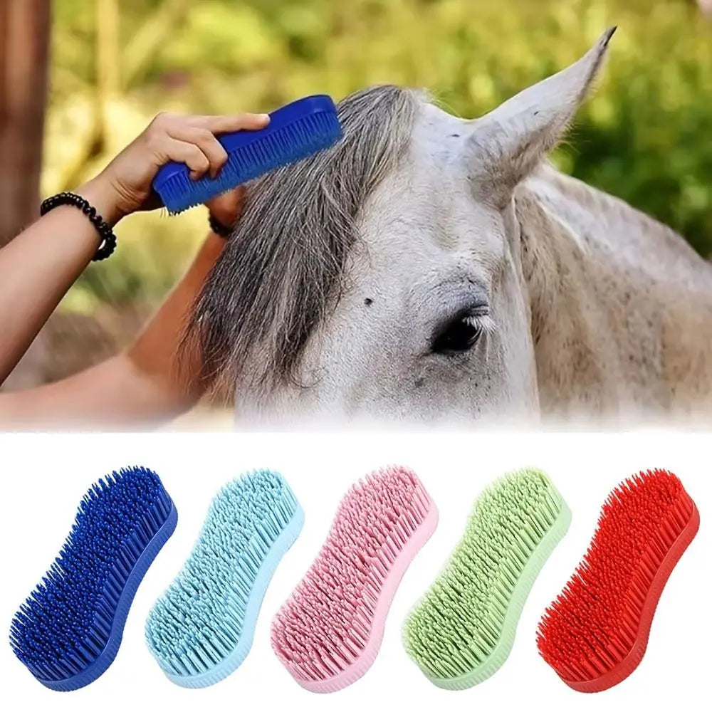 Silicone Horse Grooming Brush — Hard Bristle Equestrian Massage Tool