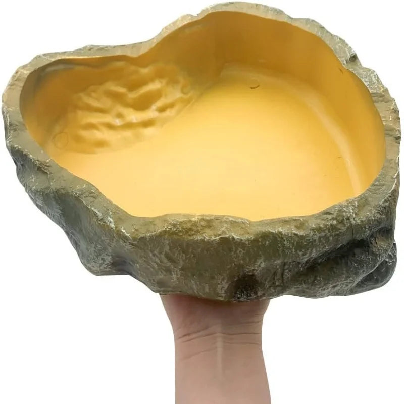 Reptile Rock Water Dish — Resin Worm Bowl for Lizards, Turtles & Snakes
