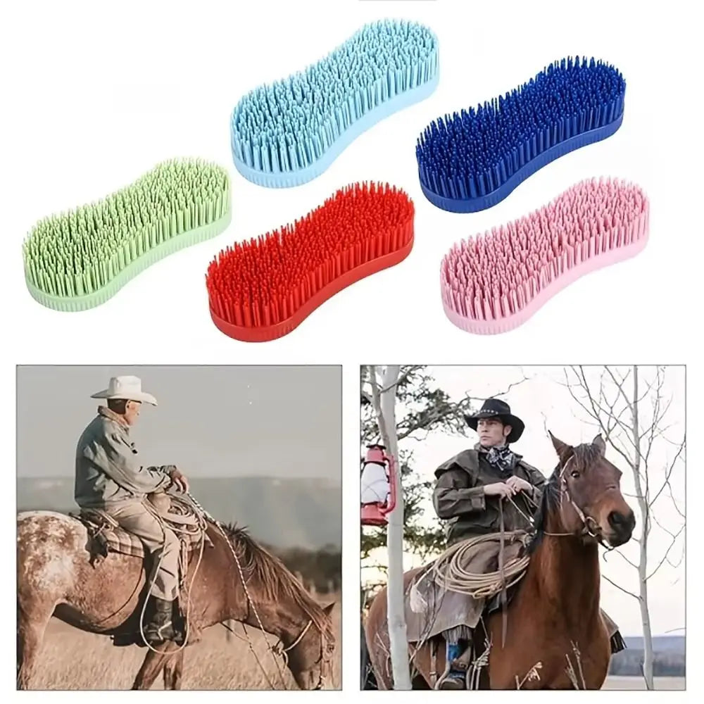 Silicone Horse Grooming Brush — Hard Bristle Equestrian Massage Tool