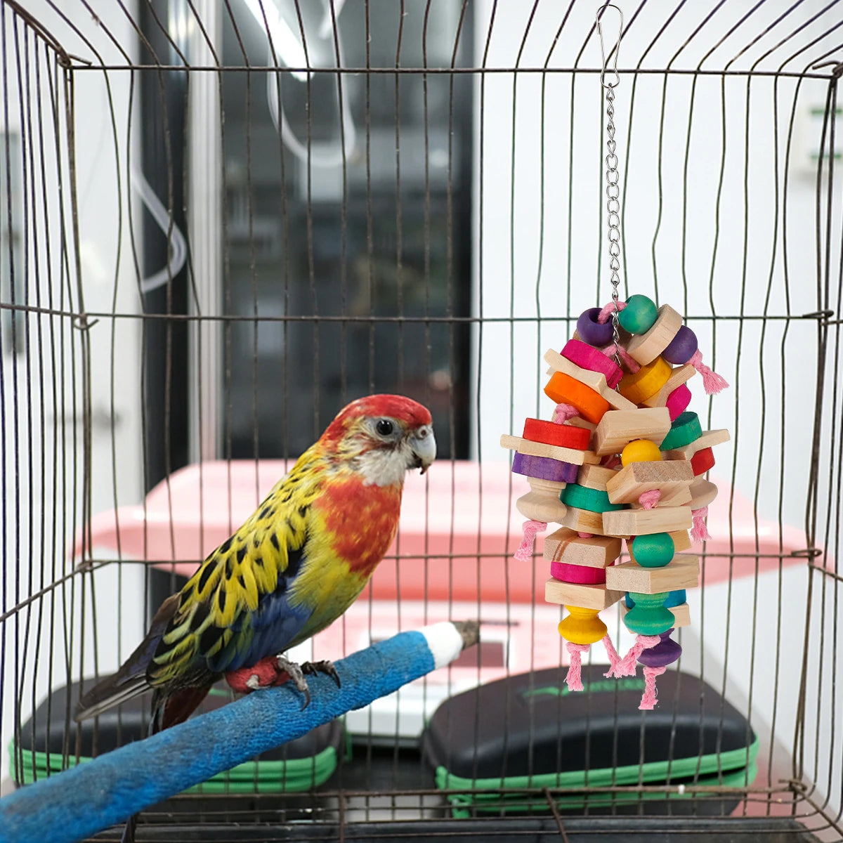 Parrot Chew Toy — Wooden Blocks Hanging Cage Toy for Birds