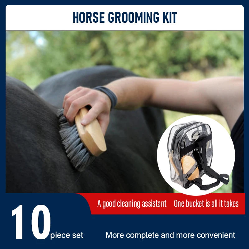 Horse Grooming Kit — 10-Piece Complete Set with Tote Bag