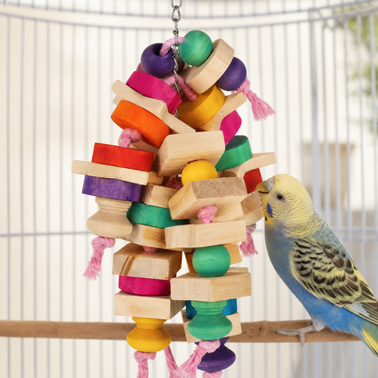 Parrot Chew Toy — Wooden Blocks Hanging Cage Toy for Birds