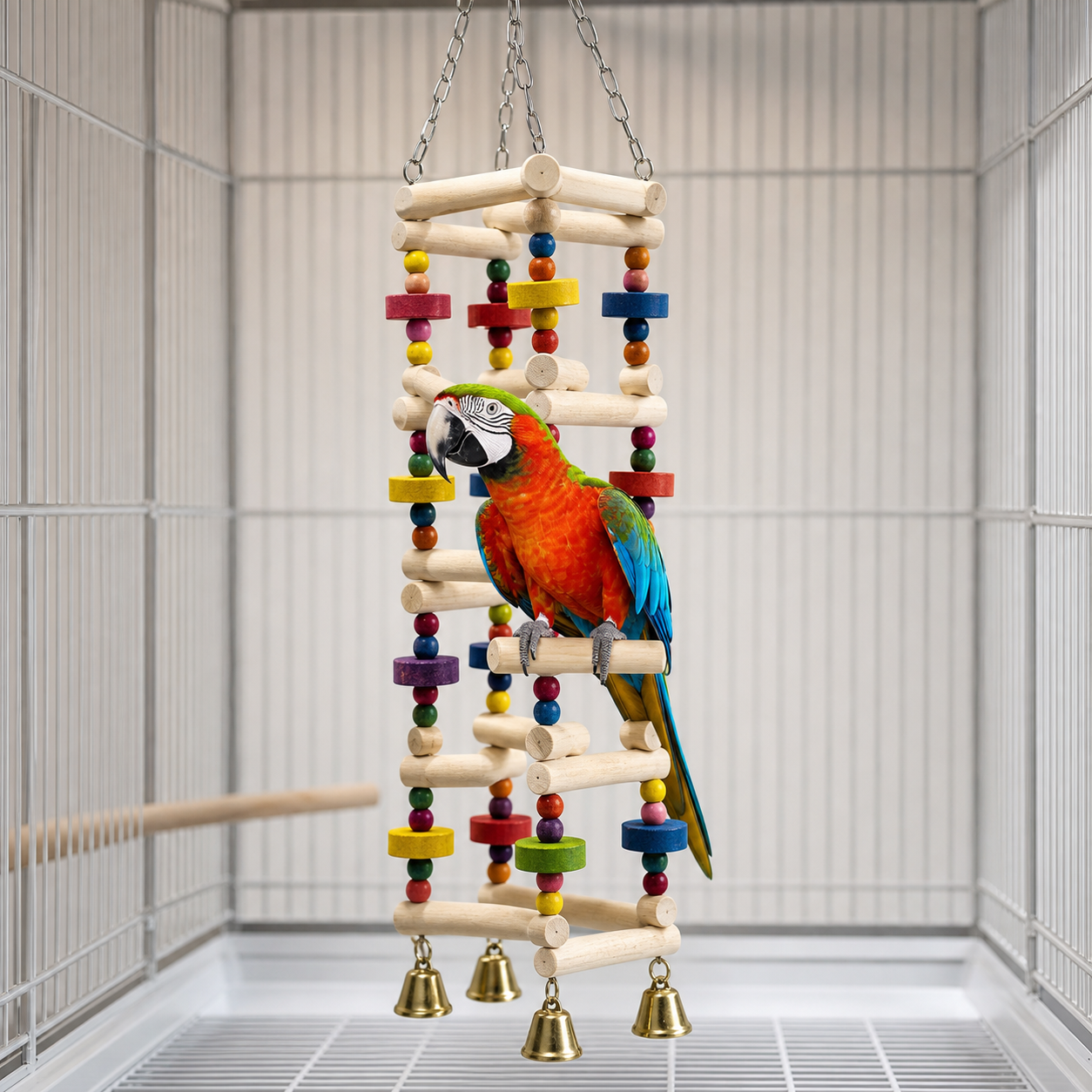 Parrot Swing Ladder — Colorful Wooden Perch with Bell